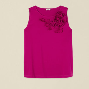 Oltre - Top de algodón con aplicaciones florales - Violeta