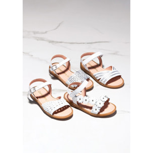 Sandalias De Niña Piel Trenzada Blanco / Plata