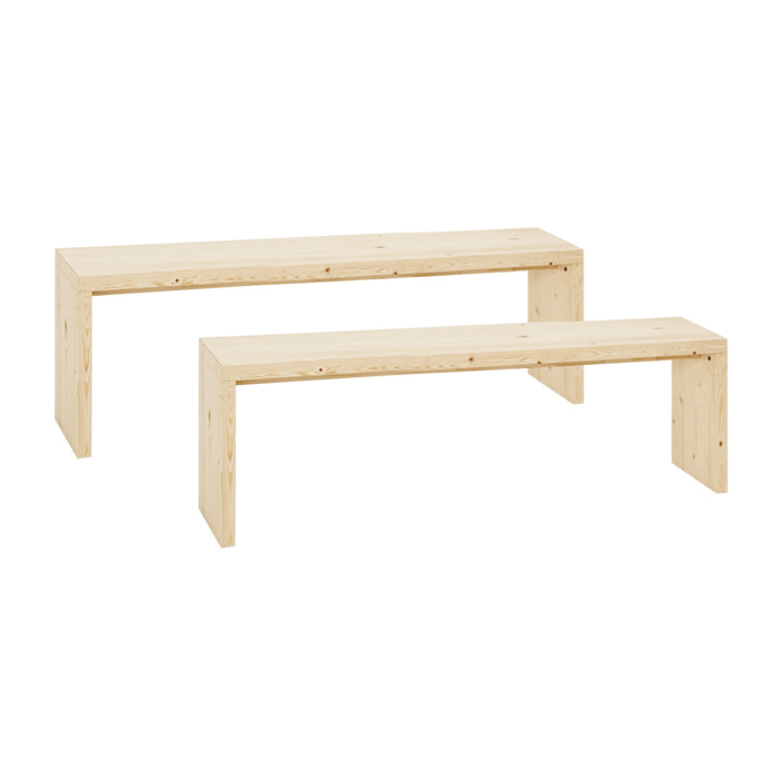 Pack 2 bancs en bois massif ton naturel en différentes tailles