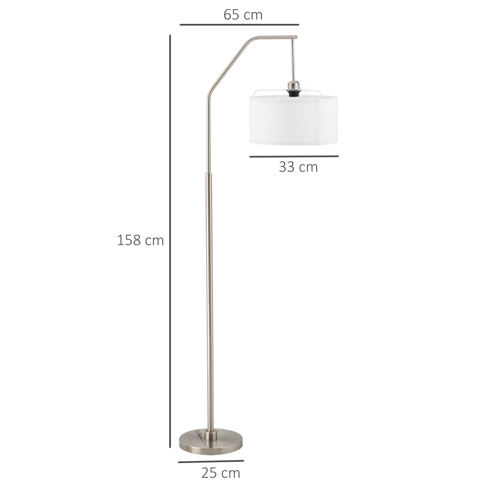 HOMCOM Lampada da Terra Moderna in Acciaio con Paralume in Tessuto, 65x33x158cm - Bianco