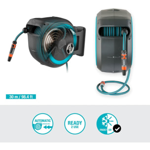 Dévidoir automatique mural RollUp L 30 m Bleu turquoise - GARDENA - 18625-20