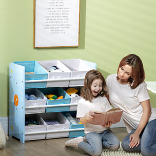 Estantería Infantil con 9 Cajas de Tela no Tejida Extraíbles Organizador de Juguetes para Dormitorio Guardería 63x30x60 cm Azul