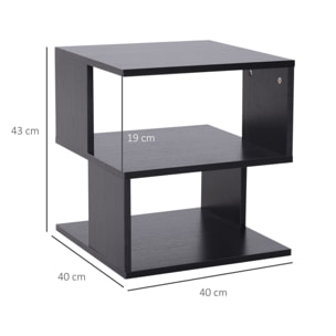 Mesa Auxiliar Cuadrada de 3 Niveles, Mesita Auxiliar Moderno con 3 Estantes Abiertos de Almacenaje, para Salón, Dormitorio, Librería, 40x40x43 cm Negro