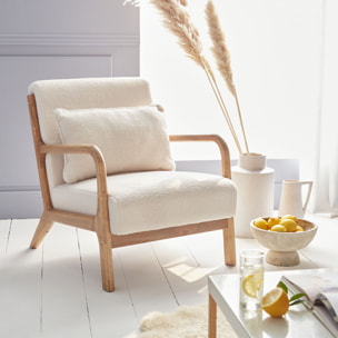 Fauteuil scandinave bois d'hévéa et bouclette LORENS