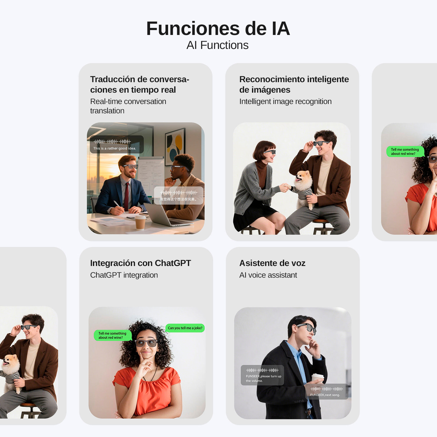 Gafas AI AG18 con cámara de 8mpx para fotos y videos. Traducción AI en tiempo real con asistente inteligente y ChatGPT.