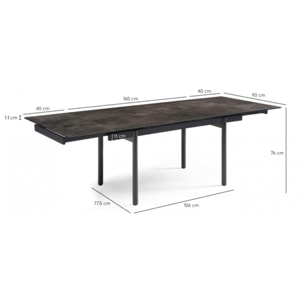 Table extensible en céramique finition iron L160/240cm pieds métal - UNIK