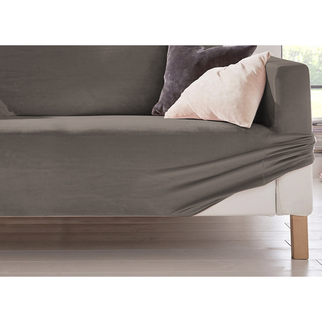 Copripoltrona Elasticizzato In Tinta Unita Effetto Velluto Modello Morbidissimo Colore Tortora