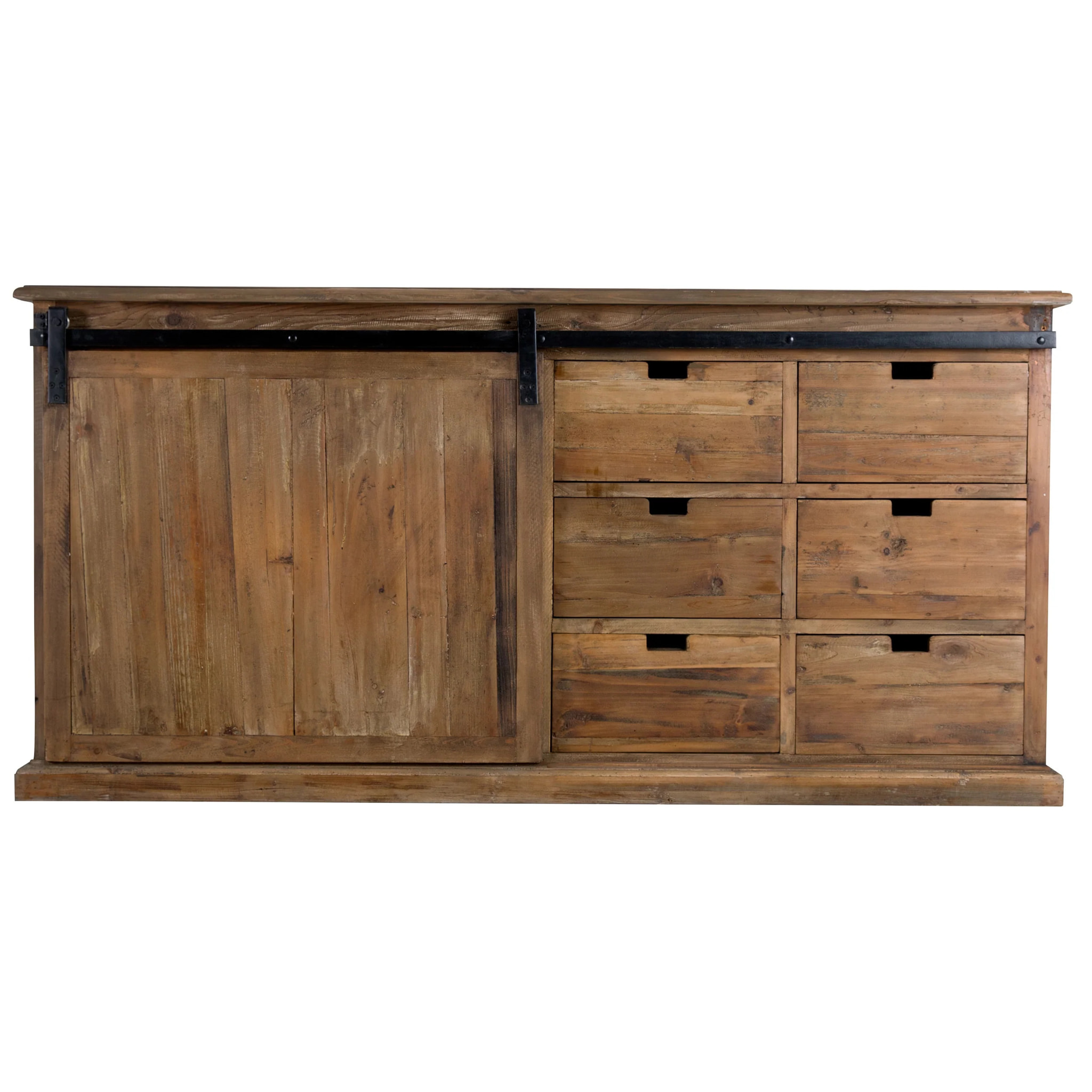 Buffet en bois recyclé, 6 tiroirs et 1 porte coulissante - Sari