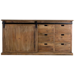 Buffet en bois recyclé, 6 tiroirs et 1 porte coulissante - Sari