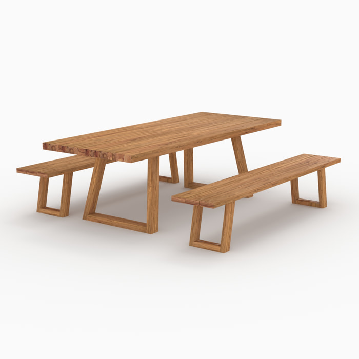Table et bancs de jardin 10 personnes en bois - Luma