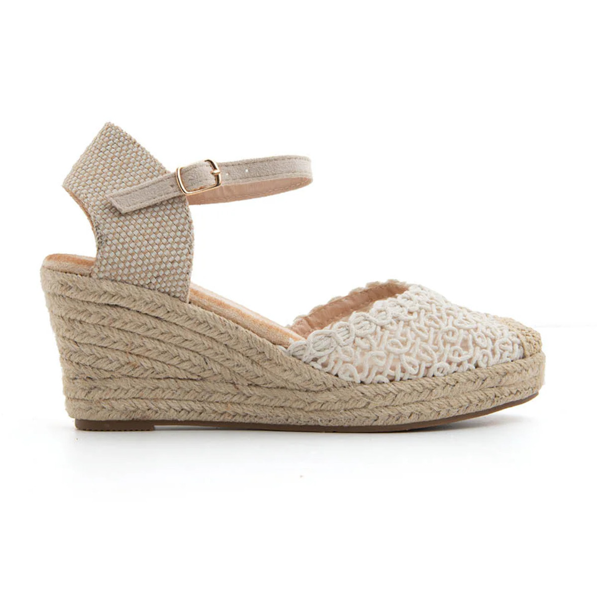 Espadrillas ricamata con zeppa - BEIGE
