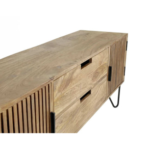 Mumbai - meuble tv - en bois massif de manguier - 135 cm - Noir / Bois