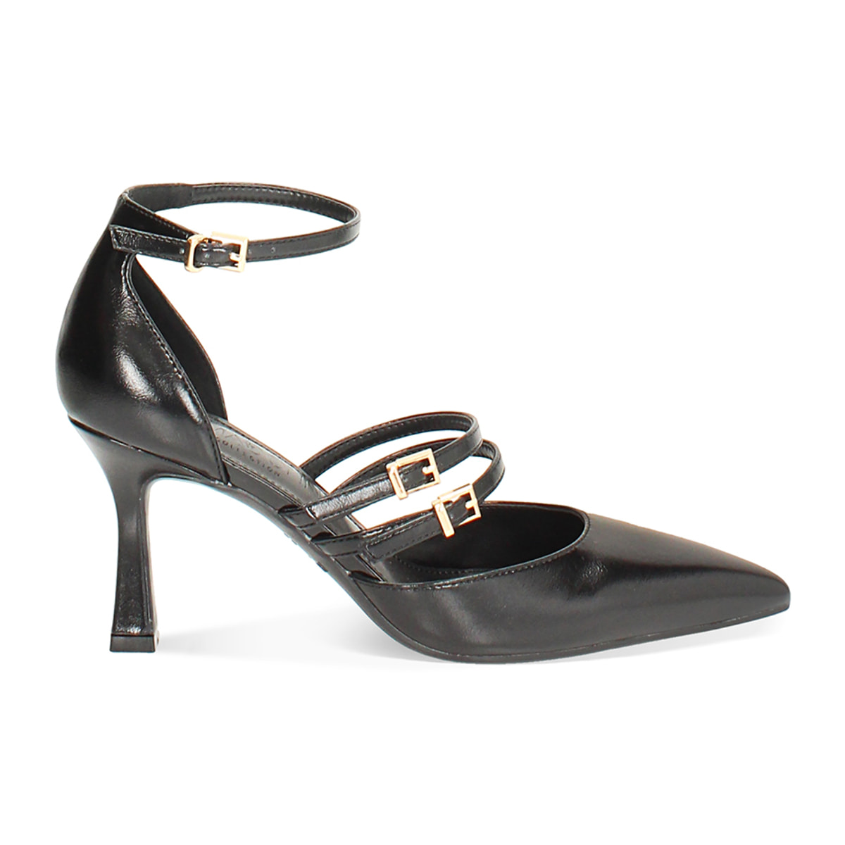 Décolleté open shank nera con tacco 7,6 cm da donna