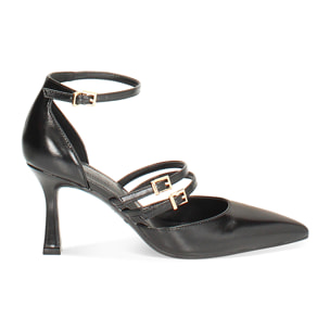 Décolleté open shank nera con tacco 7,6 cm da donna
