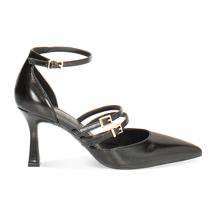 Décolleté open shank nera con tacco 7,6 cm da donna