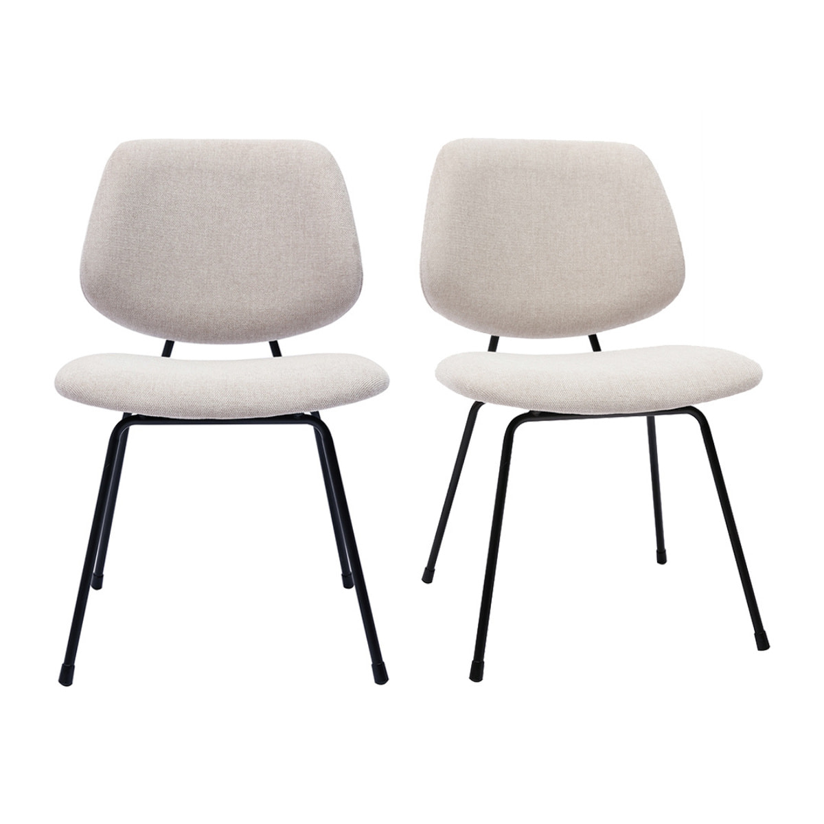 Chaises design en tissu effet velours texturé beige et métal noir (lot de 2) BARNET