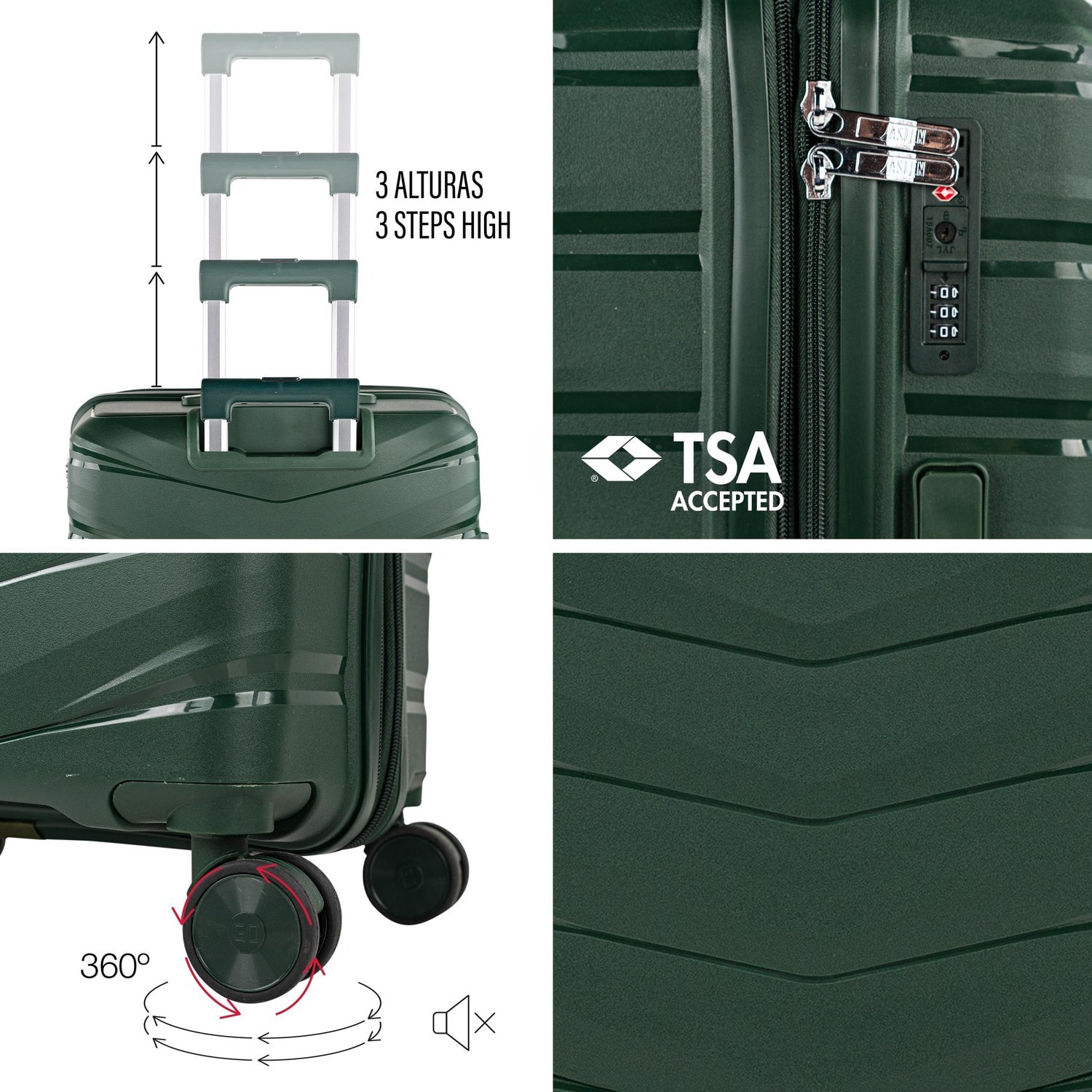 Juego De Maletas Rígidas Pp Jaslen Varese Verde