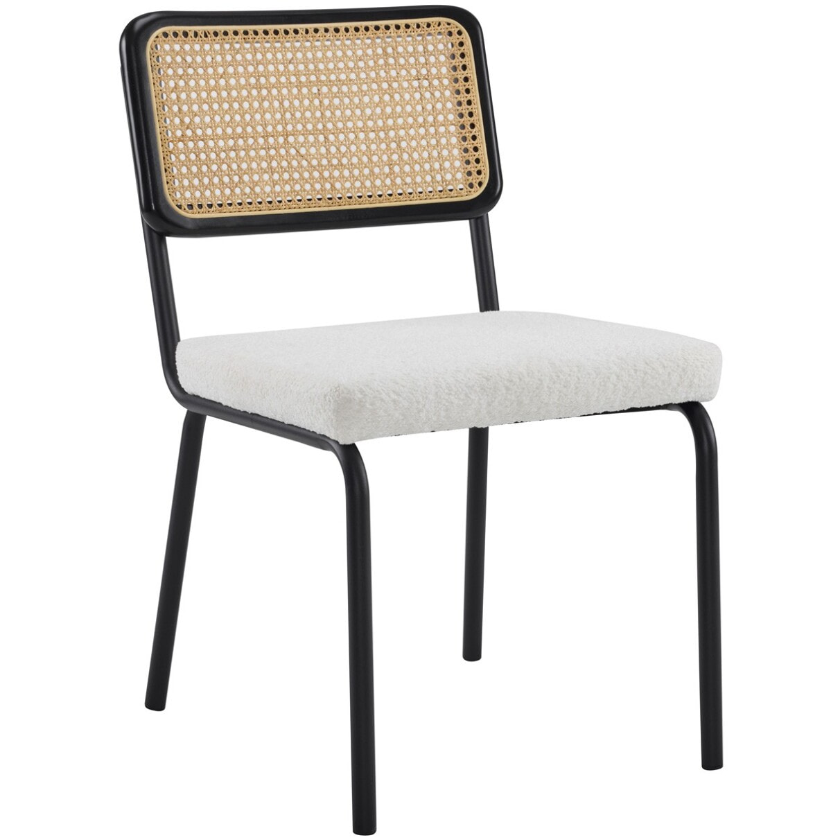 Lot de 2 chaises noires, cannage et tissu bouclé - PAULA