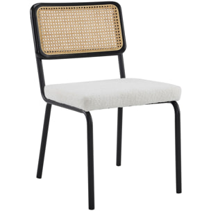 Lot de 2 chaises noires, cannage et tissu bouclé - PAULA