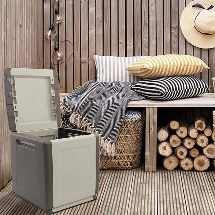 Baule Azziuro, Cassapanca multiuso, Baule contenitore, Box portaoggetti, 100% Made in Italy, 54x53h57 cm, Beige e Marrone