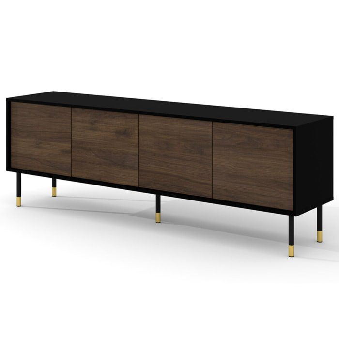 Novara - meuble tv - 4 portes - 180 cm - Noir / Bois