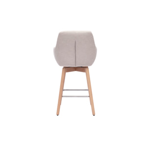 Tabourets de bar scandinaves pivotants 360° en tissu effet velours texturé beige et bois clair H65 cm (lot de 2) ALESS