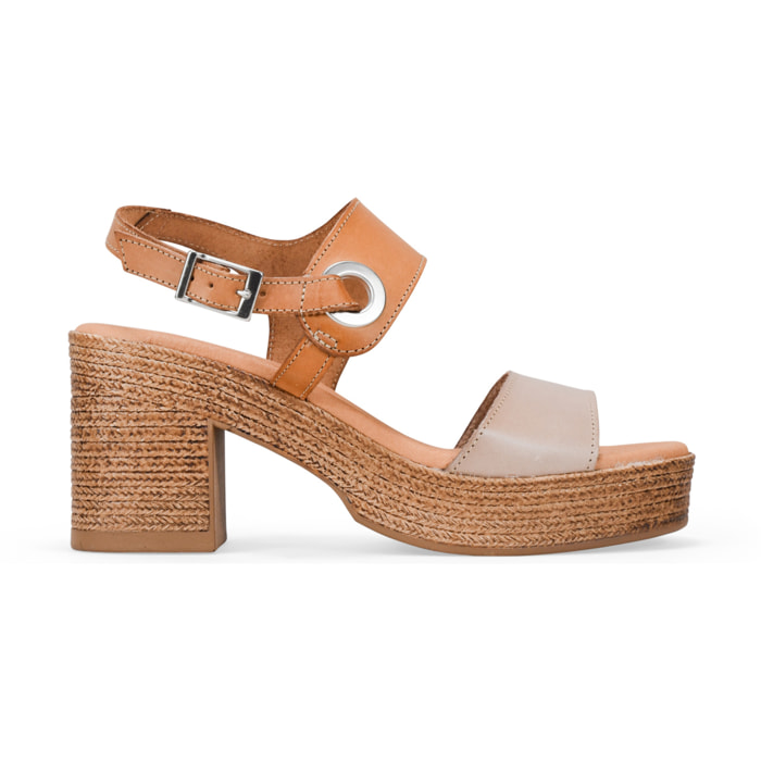 Sandalias de tacón cuero en piel con cierre de hebilla