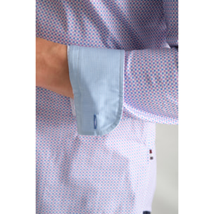 camicia uomo 1 bottone button down slim Popeline Stretch Stampato Light Blue Viola Ciclamino