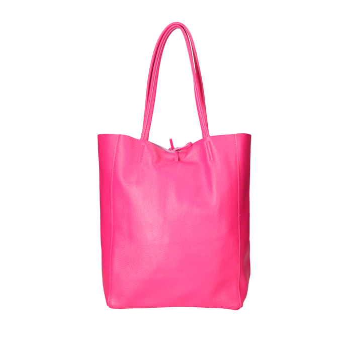Chicca Borse - Borsa a Spalla Shopper Donna in Vera Pelle - Colore Fucsia