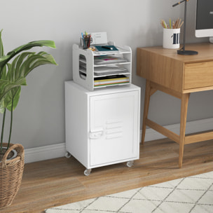 Cajonera de Oficina Mueble Archivador con Ruedas Estante Ajustable y Puerta de Metal para Tamaño A4 para Estudio Salón 38x38,5x55,5 cm Blanco