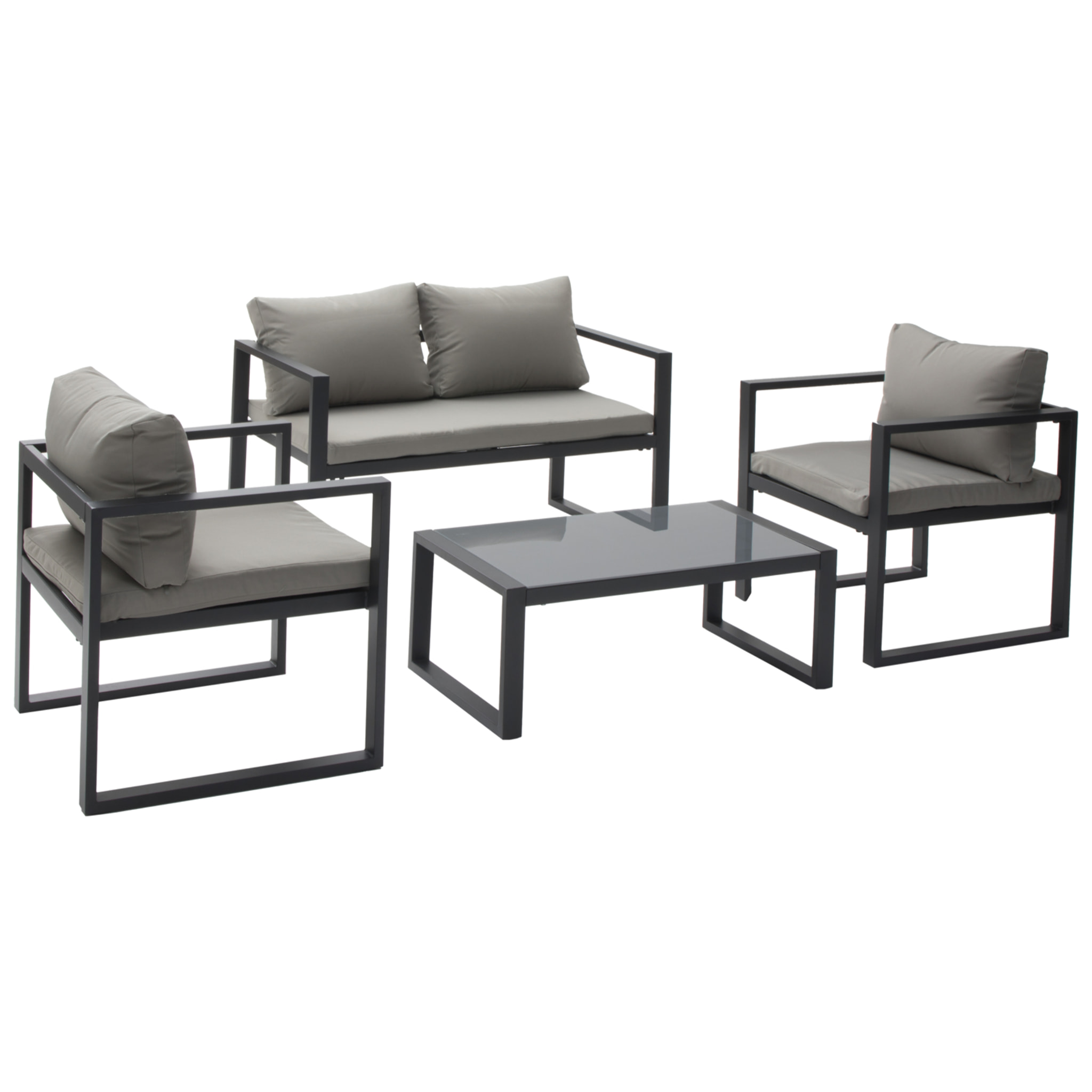 Salon de jardin IBIZA en tissu gris 4 places - aluminium anthracite