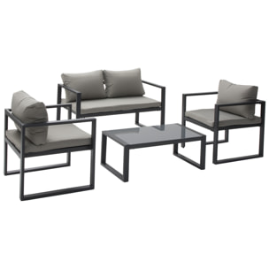 Salon de jardin IBIZA en tissu gris 4 places - aluminium anthracite