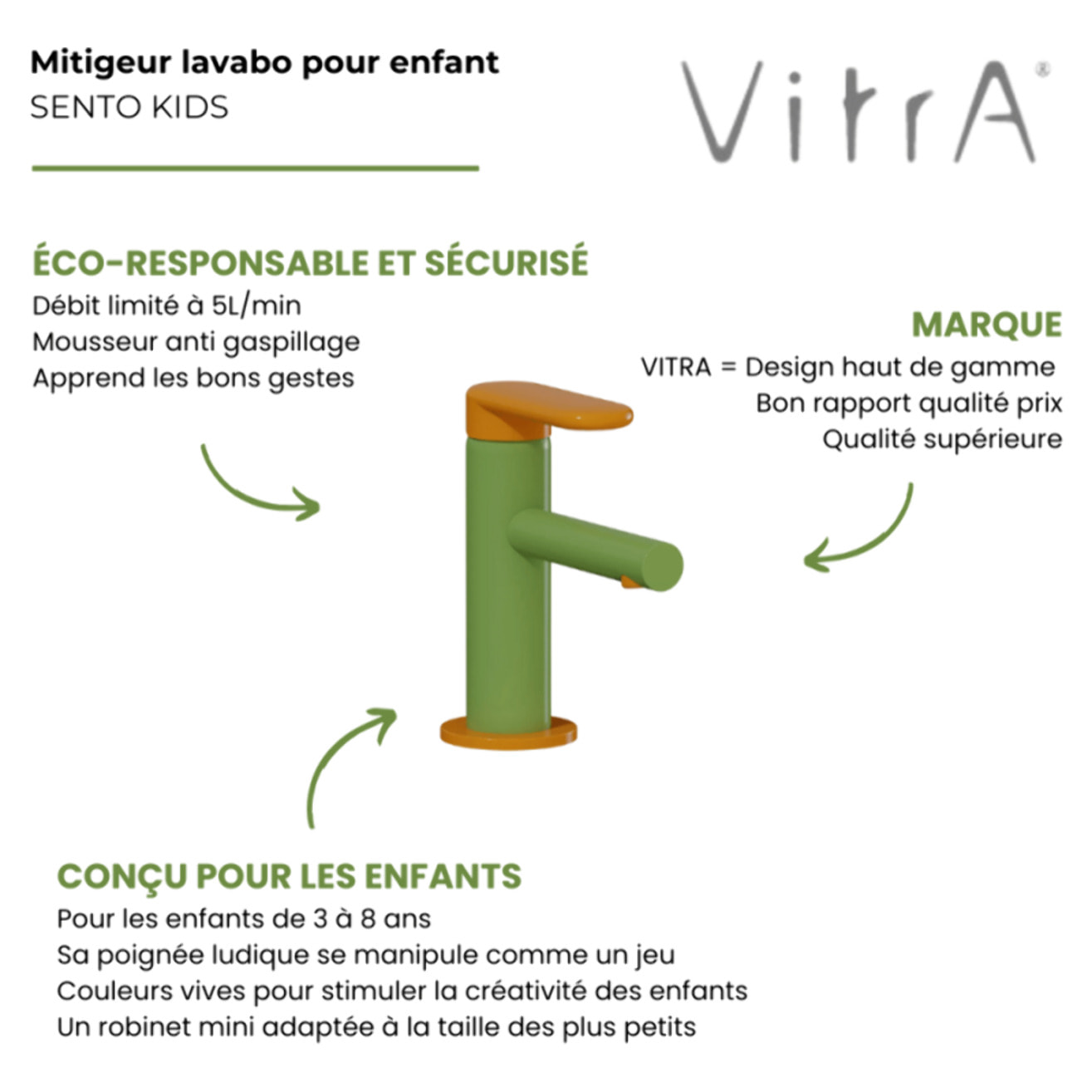 Mitigeur lavabo Sento Kids jaune et vert