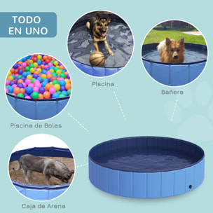 Bañera Plegable para Mascotas de PVC y Madera 140x30cm Azul