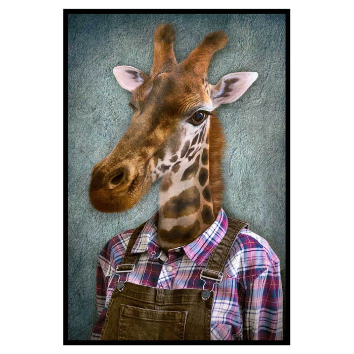 Affiche encadrée girafe élégante en tenue vintage Affiche + cadre en métal - Noir