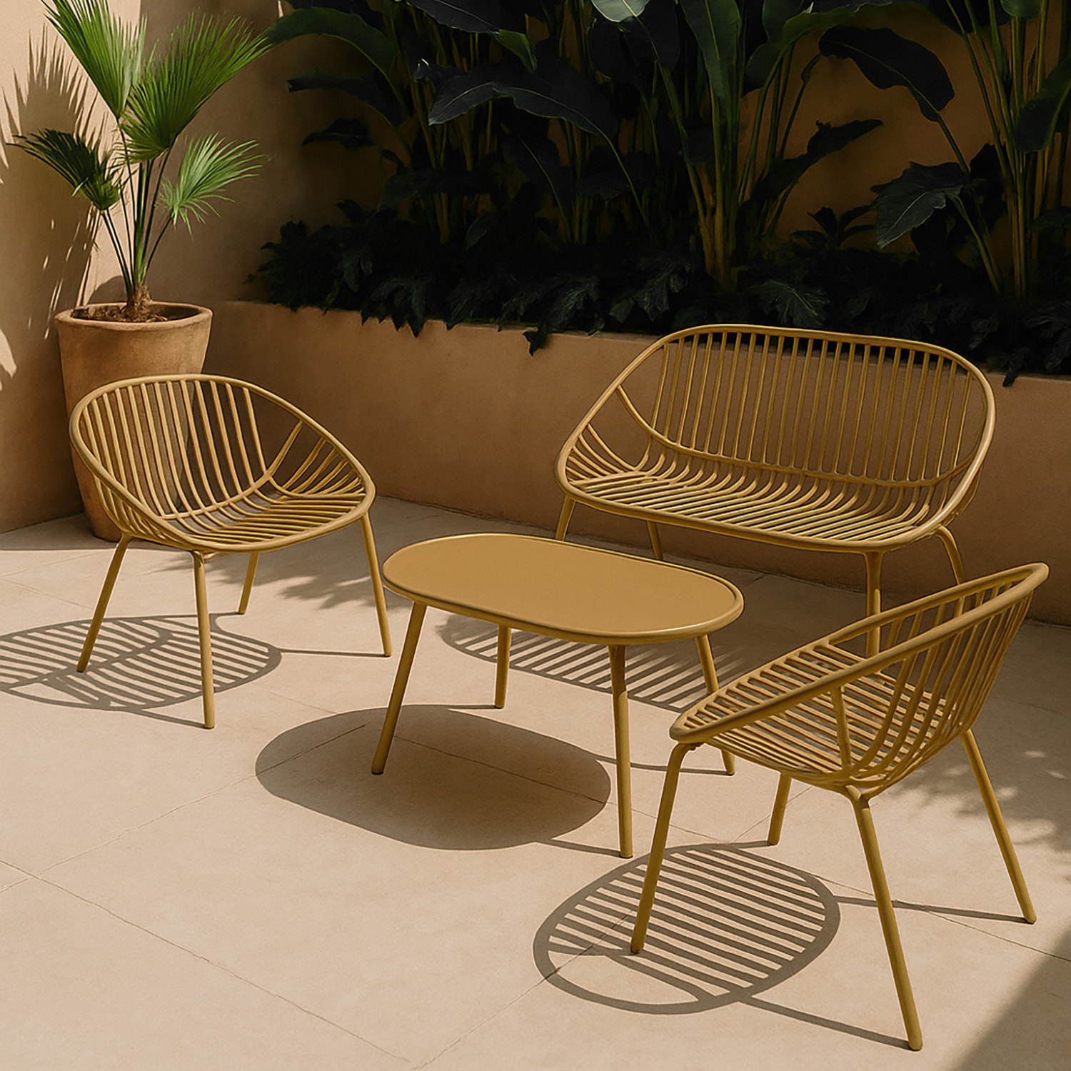 Salon de jardin 4 places en polypropylène ocre CALYPSO