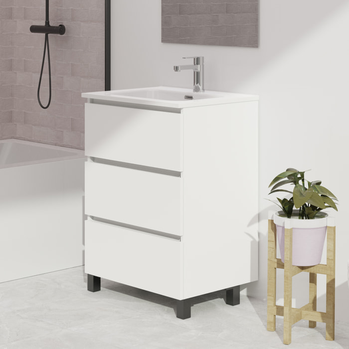 Conjunto de baño Wink | 70 cm Blanco Mate | Tres cajones | Lavabo encastrado | No incluye espejo | Mueble montado | Alday
