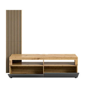 Brentford - meuble tv - effet bois et gris - 2 portes - 160 cm - Bois / Gris