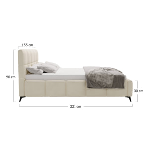 Paulito - lit coffre - 140x200 cm - sommier inclus - en tissu bouclette - Gris
