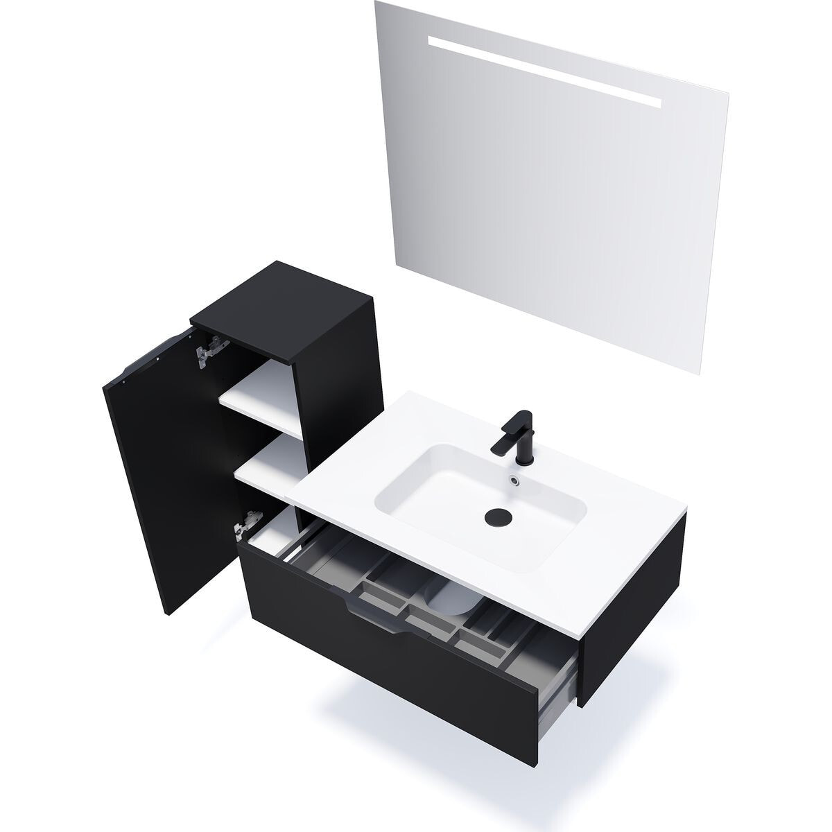 Ensemble vasque intégrée 1 tiroir + miroir - SOHO
