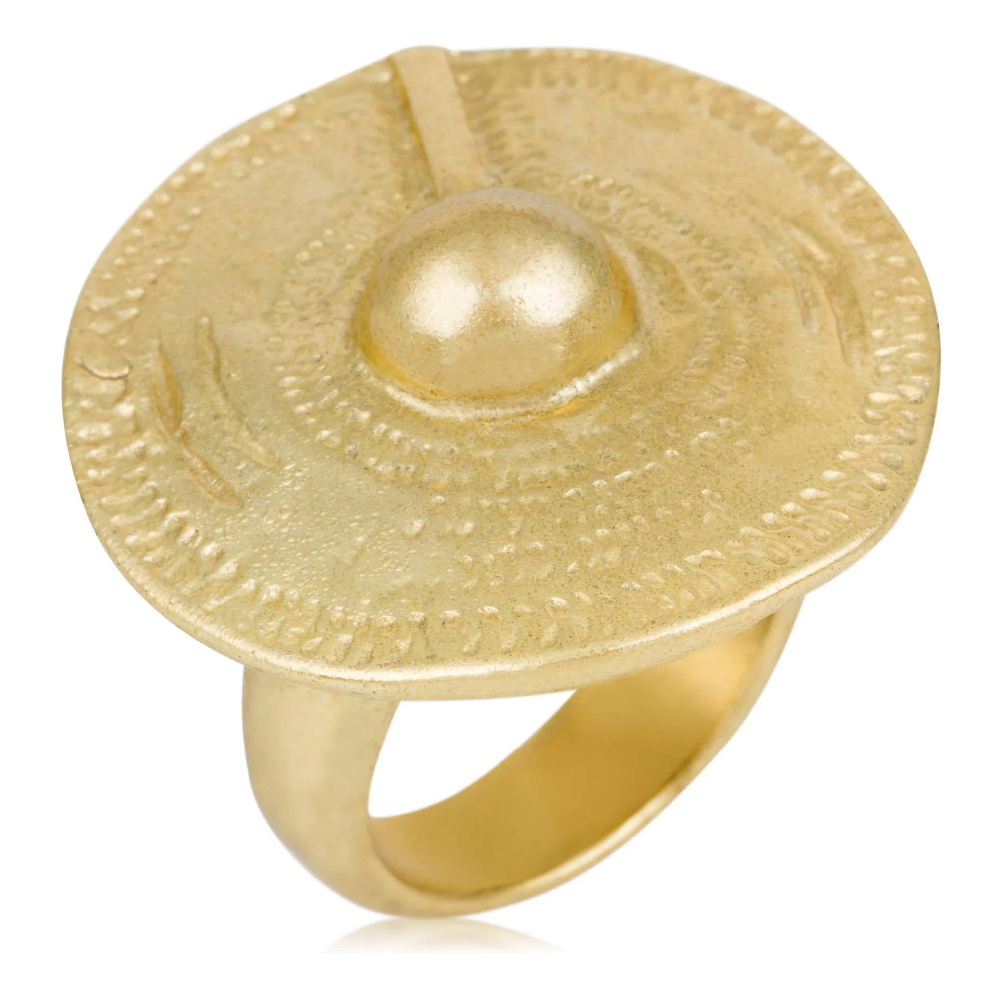 Anillo dorado étnico redondo dorado chapado.talla 16