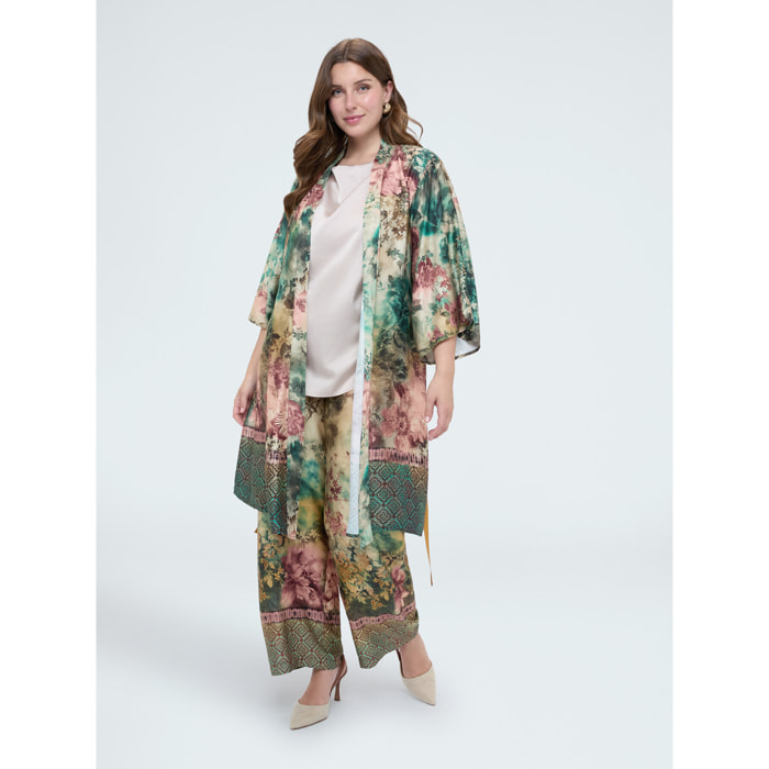 Fiorella Rubino - Kimono con stampa e cintura - Verde