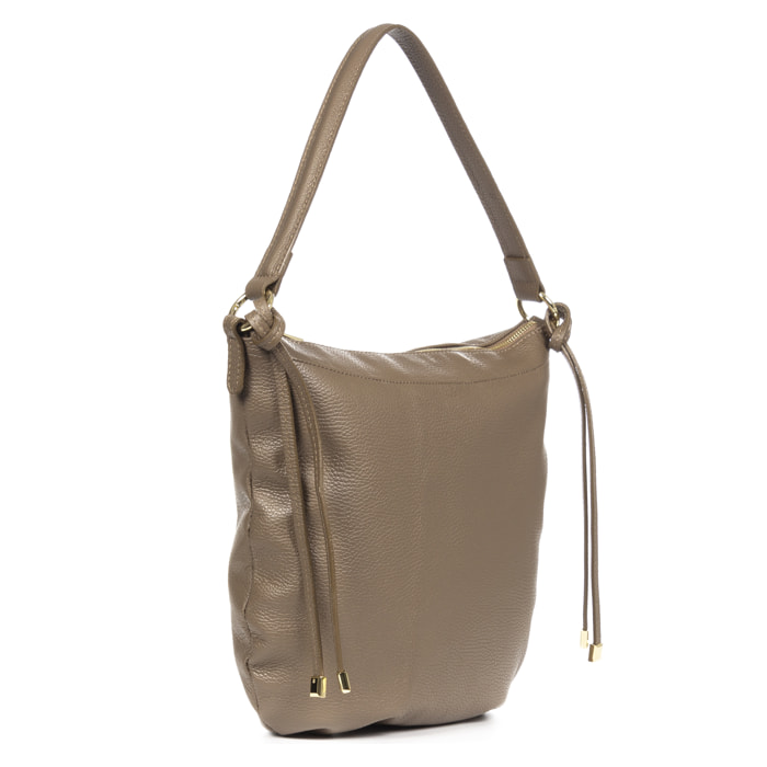 FIRENZE ARTEGIANI Borsa a Spalla da Donna Acquacanina. Vera Pelle Dollaro Made in Italy 33x4,5x35 Cm. Colore: Tortora