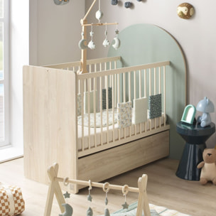 Lit bébé évolutif 120x60 en 90x190 - décor bois chêne sépia forme arche