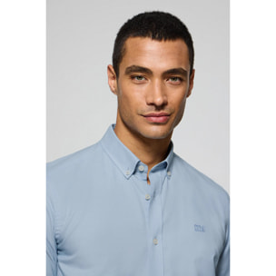 Camicia a tinta unita oxford celeste con logo ricamato Polo Club