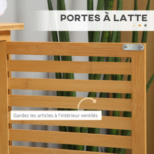 Meuble sous-vasque 2 portes à lattes - dim. 66L x 29l x 61,5H cm - bois de bambou verni