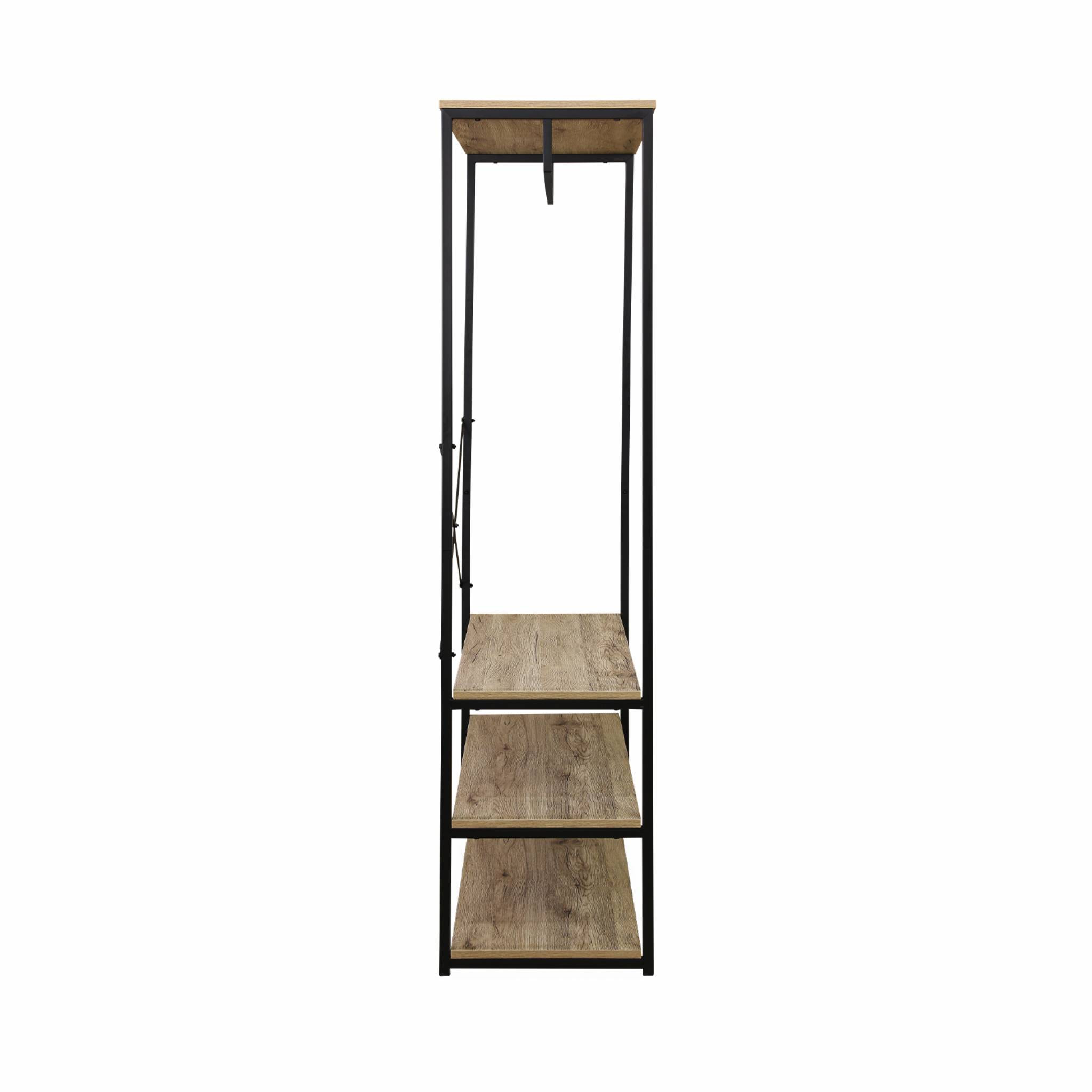 Dressing. vestiaire. portemanteau en métal noir et décor bois. Loft. 3 étagères. une barre de penderie  L 100 x l 40 x H 167cm