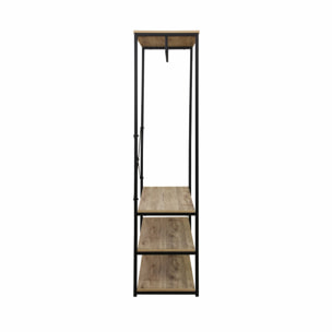 Dressing. vestiaire. portemanteau en métal noir et décor bois. Loft. 3 étagères. une barre de penderie  L 100 x l 40 x H 167cm