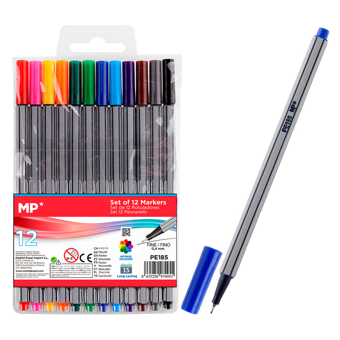 12 PACCHI DI PENNE A PUNTA FINE 0.4 mm 12 COLORI