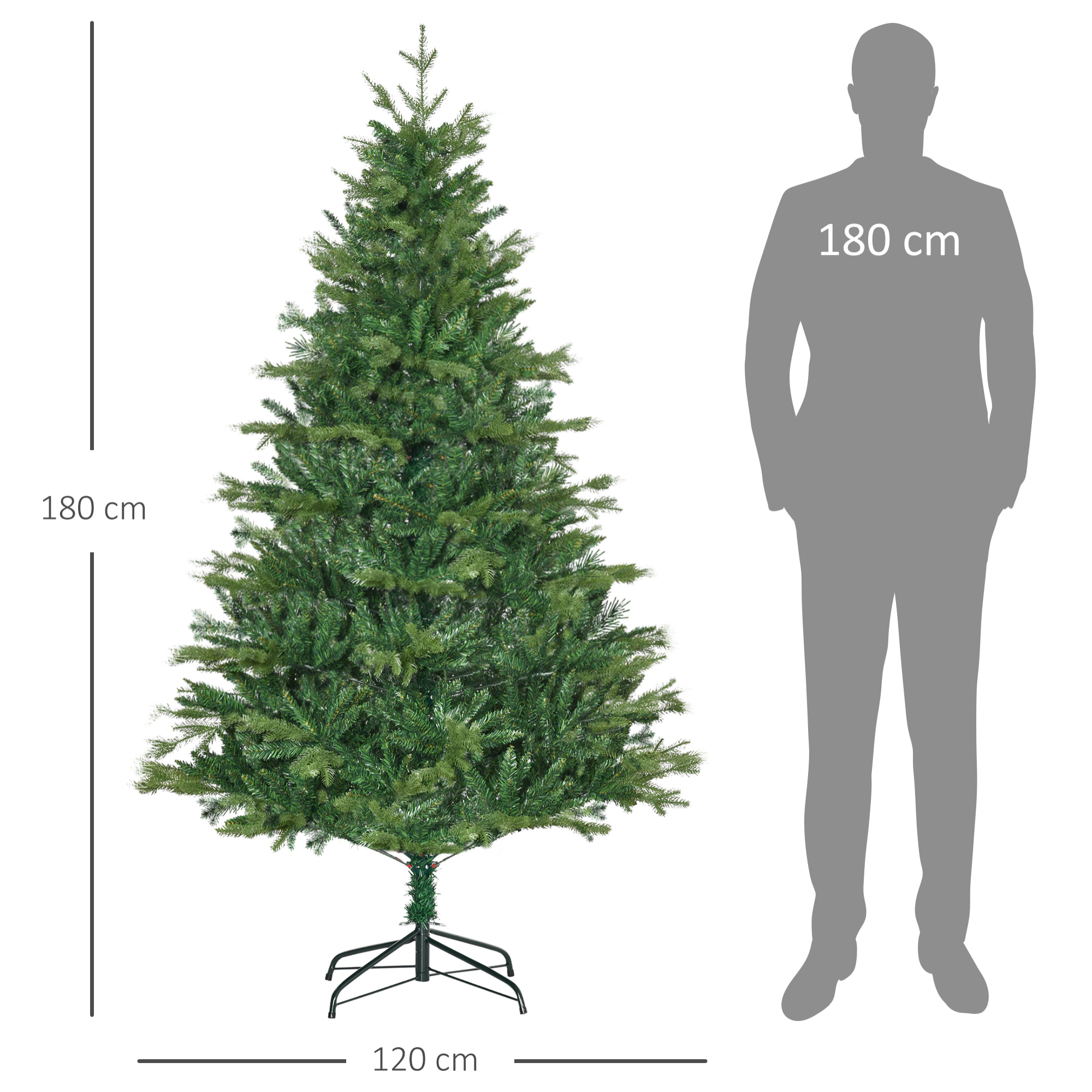 árbol de Navidad Artificial 180 cm Ignífugo con 1443 Ramas Hojas de PVC Verde
